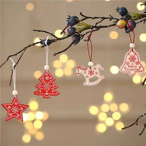 Christmas Wooden Hanging Ornaments Snowflake Star Tree Rocking Horse Bell Wooden Christmas Tree Decorations For Holiday Home Party