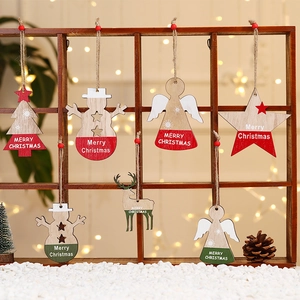 Christmas Wooden Ornaments Painted Hanging Pendant For Xmas Tree Decoration Reindeer Snowman Angel Star Shapes