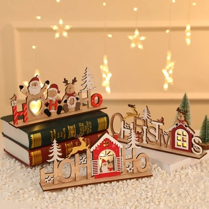 Weihnachten Holz LED Leuchtende Tischdekoration Weihnachtsmann Rentier Tischschmuck Festliche Feiertagsdekoration Holzhandwerk Schriftzug
