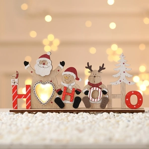 Beleuchtete HOHO Weihnachtsdeko aus Holz mit Weihnachtsmann, Schneemann und Rentier