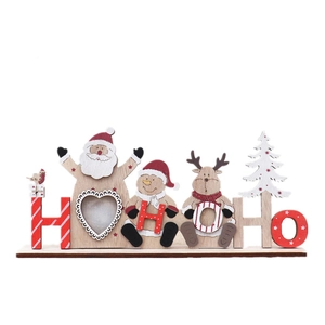 Leuchtende Weihnachtsdeko aus Holz mit Weihnachtsmann und Schneemann Motiv HO HO HO