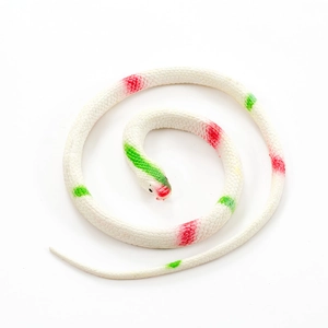 Realistic 70cm white rubber toy snake with green and red spots for Halloween pranks