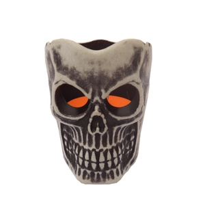 Halloween skull LED candle lamp with glowing orange eyes and antique finish texture