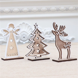 Detailed laser-cut hollow wooden Christmas tree reindeer and angel table ornaments