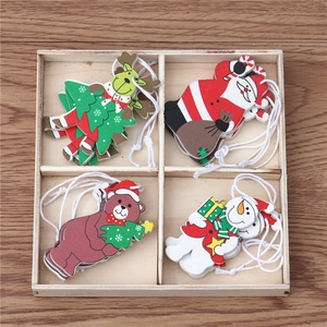 Lot de 12 ornements de Noël en bois avec renne et bonhomme de neige en boîte