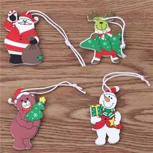 Lot de 12 ornements de Noël en bois festifs avec motifs Père Noël, renne et bonhomme de neige