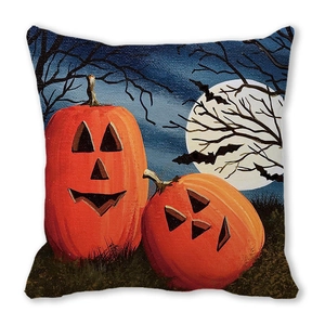 Housse de coussin Halloween avec citrouilles en tissu peau de pêche doux