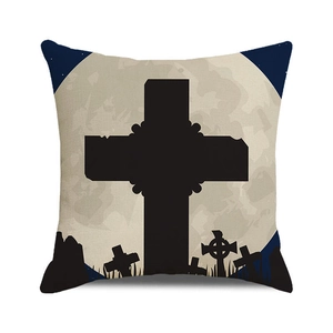 Primer plano de la textura de la funda de almohada de Halloween con cruz y luna