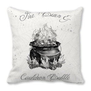Halloween Peach Skin Pillow Cover with Witch Cauldron and Fire Burn Cauldron Bubble Quote