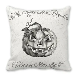 Close-up of Halloween pumpkin and spider web illustration on white pillowcase cover