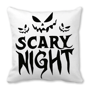 Halloween scary night peach skin pillowcase with three black pumpkin faces on white background