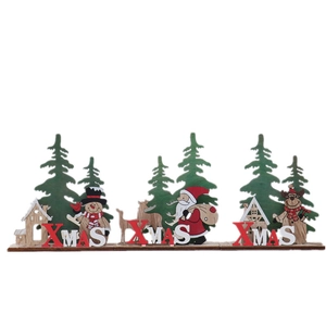 Décorations de Noël en bois avec lettres XMAS, Père Noël et sapins pour la table
