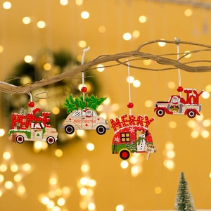 Décorations Suspendues En Bois De Noël Design Camion Voiture Dessin Animé Pendentif En Contreplaqué Peint Pour Arbre