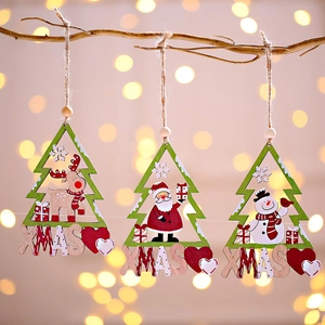 Wooden Christmas Tree Ornaments Cartoon Santa Snowman Reindeer XMAS Letter Hollow Wood Pendant For Xmas Tree Decor