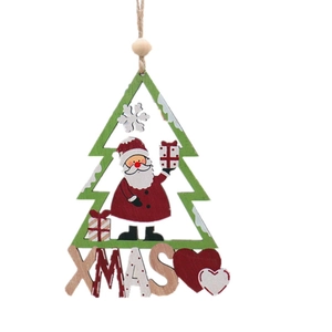 Wooden Christmas tree ornament with Santa Claus and XMAS letters hanging decoration