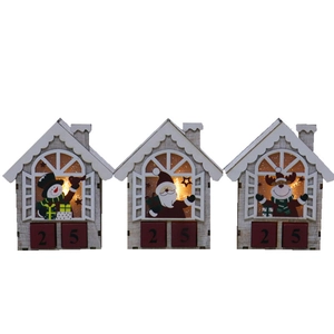 LED lighted Christmas wooden calendar ornaments with Santa Snowman and Reindeer