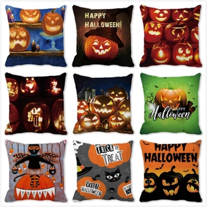 Fodera per Cuscino in Pelle di Pesca di Halloween Stampa Acquerello Zucca Fantasma Pipistrello Copricuscino Decorativo per Divano Casa Festa