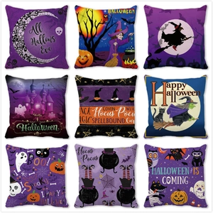 Halloween Watercolor Pumpkin Witch Peach Skin Velvet Cushion Covers Ghost Bat Pattern Decorative Pillow Cases Home Decor