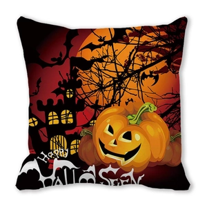 Halloween pumpkin lantern and spooky castle print square sofa cushion cover decoration