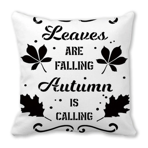 Funda de cojín de microfibra blanca con estampado de hojas de otoño y frase