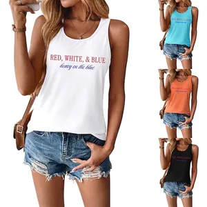 Women's Casual Cotton Racerback Tank Top Letter Print Sleeveless Summer Vest Top For Daily Wear Holiday Comfortable Shirt
