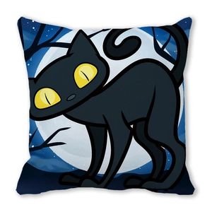 Cartoon black cat and full moon Halloween pillow cover for home sofa decor