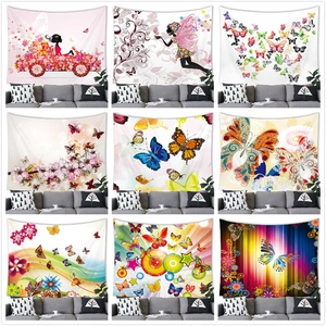 Artistic Butterfly Girl Floral Wall Hanging Tapestry Polyester Brushed Fabric For Bedroom Living Room Home Decor Backdrop