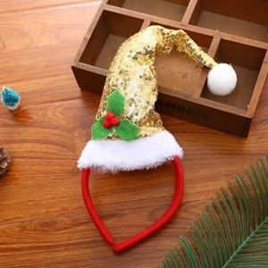 Festlicher Weihnachts-Haarreif mit goldenem Pailletten-Hut und Stechpalmen-Beeren