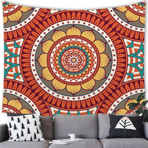 Large bohemian mandala tapestry with colorful geometric stripes for wall decoration