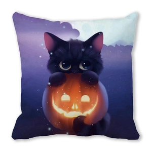Halloween kussenhoes met zwarte kat en lichtgevende pompoen van zachte perzikhuid stof