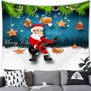 Detail of cartoon Santa playing electric guitar on a Christmas wall tapestry decor
