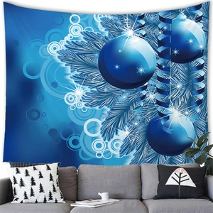 Tapiz de Navidad con bola azul y ramas de pino para decoración de la pared
