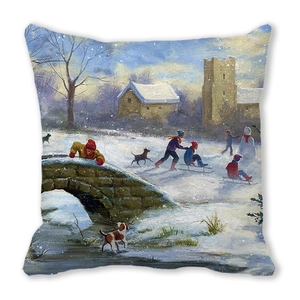 Macro detail van kerstkussen met textuur van het besneeuwde olieverfschilderij decor