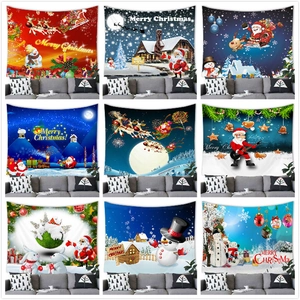 Polyester Christmas Wall Tapestry Festive Snowman Santa Patterns Vibrant Holiday Decor Party Backdrop Hanging Blanket