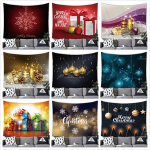 Tapiz de Navidad para Colgar en la Pared Tela de Poliéster Decoración de Vacaciones Patrón de Feliz Navidad Copos de Nieve Caja de Regalo Fondo Festivo Decoración del Hogar