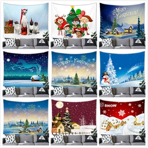 Merry Christmas Snowman Wall Hanging Tapestry Winter Snow Landscape Home Decor Polyester Fabric Blanket For Living Room Bedroom