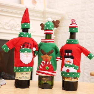 Christmas Wine Bottle Cover Set Knitted Sweater With Mini Hat Santa Claus Snowman Reindeer Pattern Festive Party Decor
