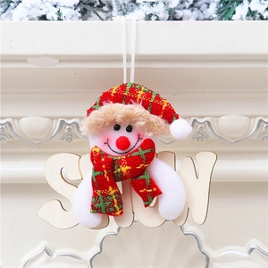 Addobbo natalizio pupazzo di neve in peluche con scritta SNOW in legno per albero