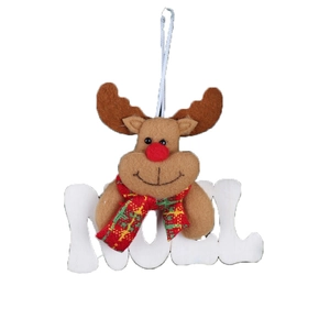 Decorazione natalizia con renna di peluche e lettere NOEL in legno e sciarpa rossa