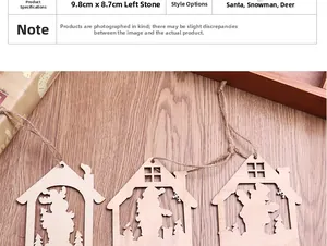 Detail view of laser-cut wooden Christmas tree ornaments with Santa and Snowman motifs