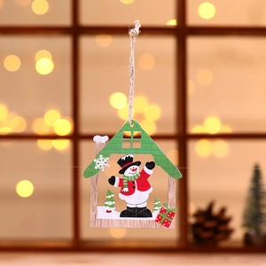 Laser-cut wooden Christmas house ornament with painted snowman and snowflake details