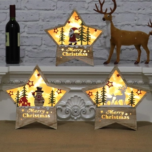 Christmas Luminous Wooden Star Ornament Santa Claus Snowman Reindeer LED Warm Light Tabletop Decor Festive Holiday Atmosphere Lamp