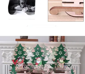 Detailed close-up of painted wooden XMAS sled ornament with reindeer and Santa figures