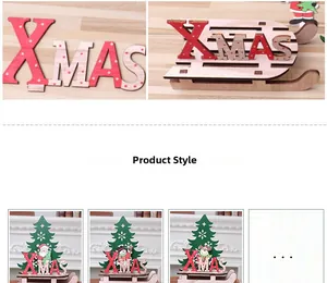 Detail of DIY wooden Christmas sled ornaments with Santa, Snowman and Reindeer styles