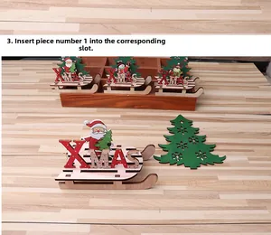 Instruction showing step-by-step assembly of the DIY wooden Christmas sleigh ornament