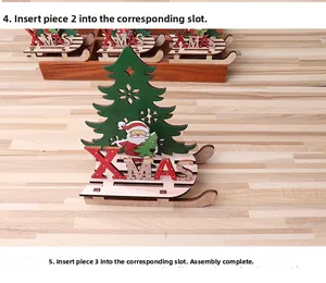 Detail showing the DIY assembly process of the wooden Christmas sleigh ornament