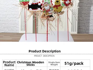 Detailansicht von 10er-Set Weihnachtssteckern aus Holz mit Weihnachtsmann- und Elchmotiven