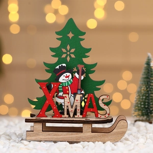 DIY wooden Christmas sleigh decor with snowman, Xmas letters and miniature pine tree