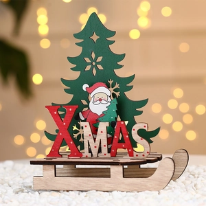 DIY wooden XMAS sled ornament with laser-cut Santa and green Christmas tree
