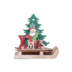 DIY painted wooden Christmas sleigh ornament with Santa Claus and XMAS letters